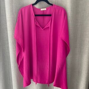 Cotton Bleu Pink Poncho Top. Size L NWOT
